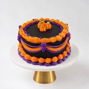 Halloween Cake collection featuring vintage piping, colorful frosting, ghosts, spiders and pumpkins